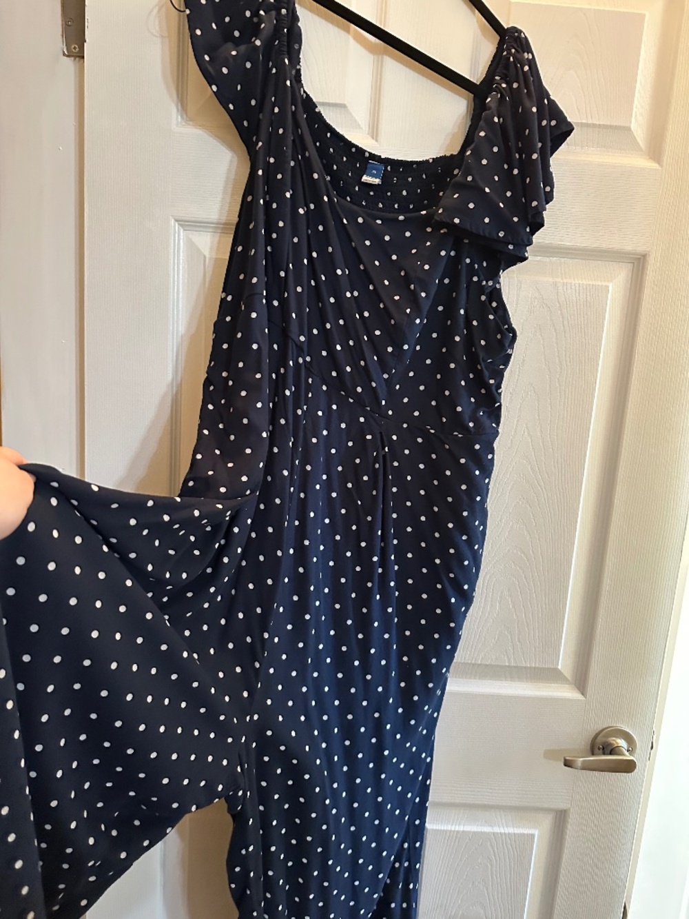 Old Navy 3X Navy Polka Dot Waist-Defined Puff-Sleeve Jumpsuit Flattering